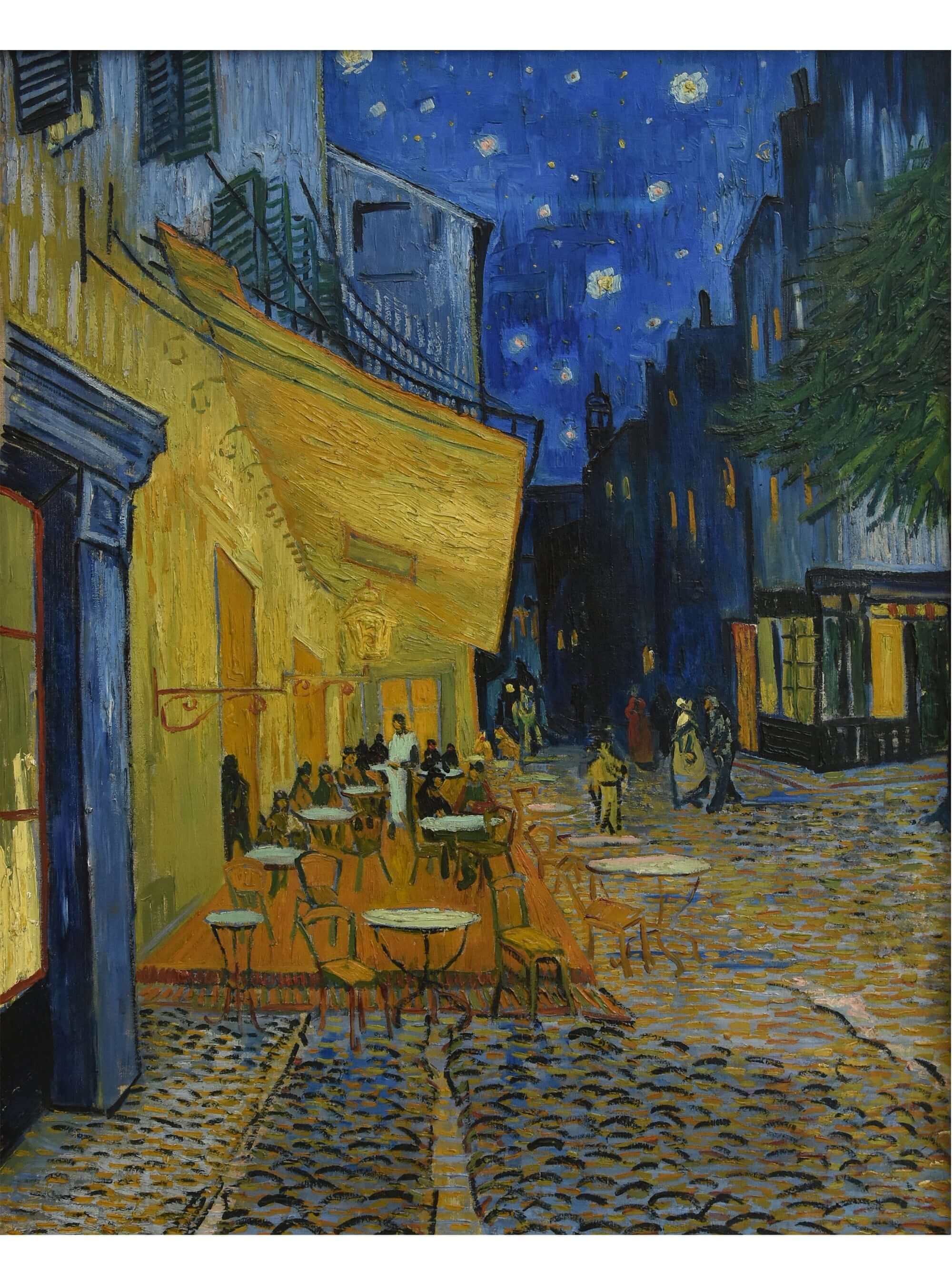 Het originele 'Caféterras bij Nacht' schilderij van Vincent van Gogh, inspiratie voor de unieke sokken van Kunstsokken.